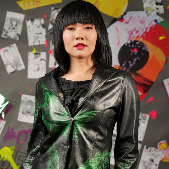 Upcycled Vintage Leather Jacket by Mario Oliva – Hand-Painted, Size XS - Picture 11 of 12